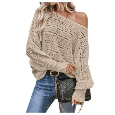 Imagem de Suéter Verdusa Crochet, manga Dolman, gola de barco, marrom claro