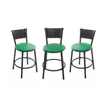 Imagem de KIT 3 Banquetas Baixa Encapada Junco PRETO Bar Bistro Cozinha - ESPAÇO