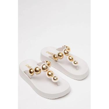 Imagem de Chinelo Petite Jolie Rasteira Com Detalhes Dourados E Solado Confortáv