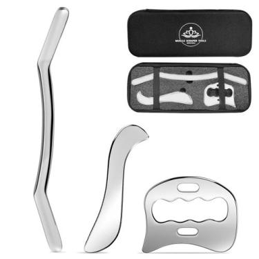Imagem de Conjunto de ferramentas Gua Sha Muscle Scraper GLXPJU 3 em 1 de aço in