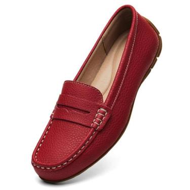 Imagem de Sapatos KORDAL femininos de couro vermelho Penny Loafers US 9.5