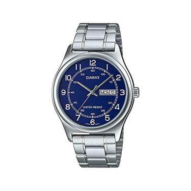 Imagem de Casio MTP-V006D-2B Aço Inoxidável Masculino Easy Reader Mostrador Azul Dia Data Analógico Relógio Vestido
