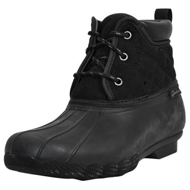 Imagem de Skechers Bota feminina Pond-Lil Puddles-Mid acolchoada com cadarço com sola impermeável, Preto/preto, 6