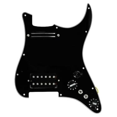 Imagem de MAXCHEER Alnico 5 Prewired Strat Pickguard Coil Splitting Pickguard HH(Mini Humbucker+Humbucker) Pickguard carregado com conjunto de captadores Humbucker (preto, SH)
