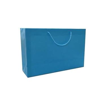 Imagem de Sacola de Papel Colorida 21x32x10cm, Papel Resistente para Lojas, Presentes, Eventos e Embalagens Comerciais 10 unidades(Azul Turquesa)