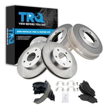 Imagem de TRQ Pastilha de freio dianteiro e traseiro e rotor, kit de sapata e tambor semi-metálico compatível com Mitsubishi Eclipse 2002-2005 Galant 2001-2003