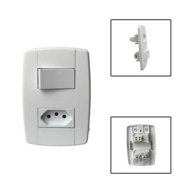 Imagem de Interruptor 1 Tecla C/ Tomada 3 Pinos 10A 250V Branco - Ilumi