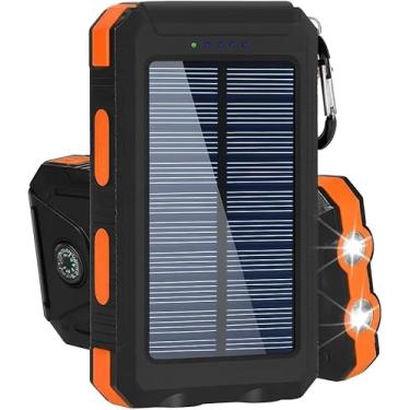 Imagem de Carregador Portátil Power Bank Solar 10000mAh Resistente, Impermeável e à Prova de Poeira com Lanterna LED Ideal para Trilhas, Acampamentos e Aventureiros ao Ar Livre (LARANJA)