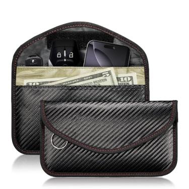 Imagem de 1 pacote com bolsa Faraday antirastreamento de fibra de carbono para telefones e chaves de carro, com proteção RFID, bolsa de proteção antifurto, bolsa Faraday - preta