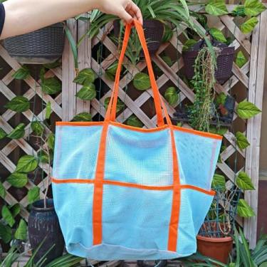 Imagem de Bolsa de cosméticos de malha azul de grande capacidade, portátil, viagem, maquiagem, zíper, bolsa de banho, artigos de higiene pessoal, bolsa de chuveiro 60 x 20 x 40 cm