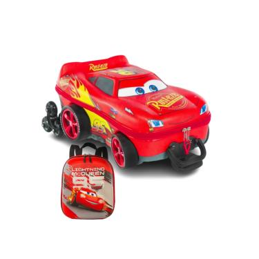 Imagem de Kit Mochila de Rodas em 3D e Lancheira Cars Mcqueen