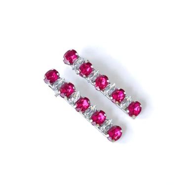 Imagem de 2 Unidades presilhas de cabelo bico de pato pedraria oval Cristal Pink – Elegantes e Brilhantes, dia a dia