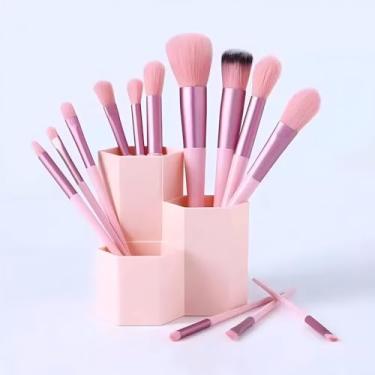 Imagem de Pincéis de maquiagem, kit de maquiagem - cabelos sintéticos macios para sombra, delineador, mistura, corretivo, sombra de nariz, rosa, 13 peças