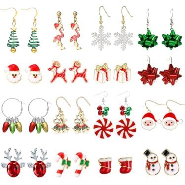 Imagem de Frodete Conjunto de brincos de Natal para mulheres, conjunto de brincos de enfeite para mulheres, brincos de sino e laço, joias de Natal, brincos de bengala doce, joias de Natal, Cobre, outro,