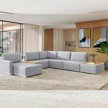 Imagem de Sofá de Canto 5 lugares com Chaise Modular Moderno Premium Veludo Cinz