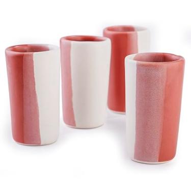 Imagem de MEXTEQUIL Conjunto de copos de tiro de cerâmica artesanal artesanal - atiradores modernos de tequila e mezcal - Presente exclusivo de bar doméstico rústico (Argila Canyon)