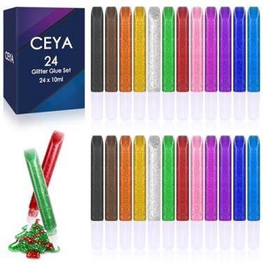 Imagem de Ceya Pacote com 24 – Conjunto de bastões de cola com glitter laváveis e não tóxicos, canetas de glitter para projetos de arte, adesivos de cores sortidas, suprimentos de decoração