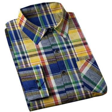 Imagem de Camisa masculina casual cromoncent de flanela xadrez, manga comprida, 