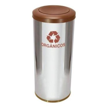 Imagem de Lixeira De Aço Inox 30l Com Tampa Plastica Meia Esfera Cor Marrom - Hi