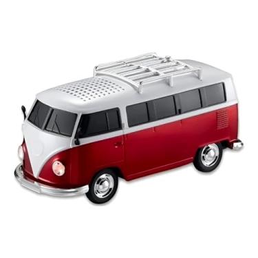 Imagem de Caixa de Som Kombi Vintage Bluetooth, USB, Rádio FM, 10W, LED, Design Retrô, 7x9x20cm, com Entrada SD e Auxiliar (Vermelho)