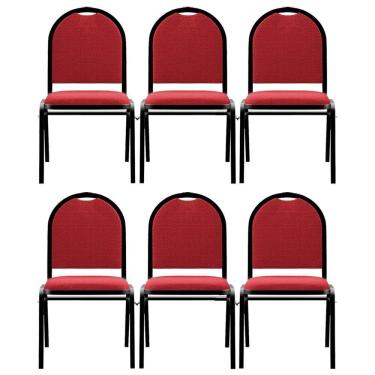 Imagem de Kit 6 Cadeiras Hoteleiras Auditório Empilhável Linho M23 Vermelho - Mpozenato