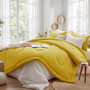 Imagem de SunStyle Home Conjunto de edredom King Size – 3 peças de edredom reversível, tamanho king, leve com 1 edredom alternativo e 2 fronhas para todas as estações, amarelo