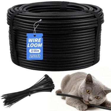 Imagem de Tubo de tear de fio dividido de 250 pés, tubo protetor de fio de 0,9 cm, capas de cabos flexíveis de fio automotivo com 20 abraçadeiras para proteção de cabos elétricos automotivos marítimos RV