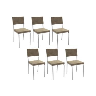 Imagem de Cadeira Sala De Jantar Zaria 2c128 Kit 6 Un Cromado-bege A036 Suede Suede - Kappesberg
