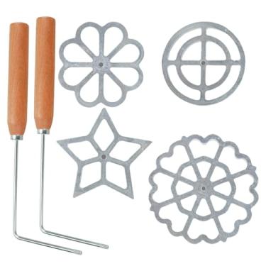 Imagem de Pacote com 6 ferros rosáceas, molde de bunuelos com alça moldes de waffle de alumínio destacável para fazer rosetas funil molde de ferramenta de bolo para cozinha assar, cozinhar
