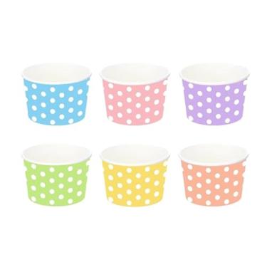 Imagem de JarThenaAMCS Copos de sorvete de Páscoa, xícaras de lanche, coloridas de bolinhas, 255 g, cor pastel, tigelas de papel de sobremesa descartáveis para chá de bebê na primavera, festa de aniversário de