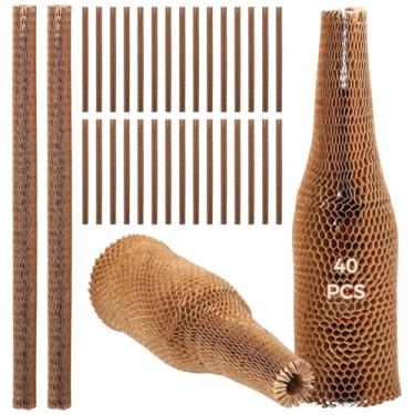 Imagem de LUMINFLY Mangas reutilizáveis 40 peças de garrafa de vinho de papel favo de mel, garrafas de vidro protetoras, capa à prova de choque para transporte, viagem, acampamento, festa, embalagem