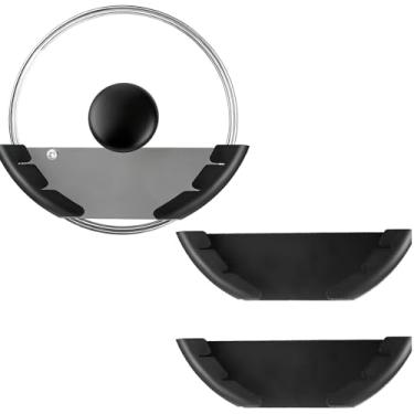 Imagem de Ortusium Organizador universal de tampa de panela, 2 unidades internas de porta de armário e suporte de parede para cozinha, serve para tampas de 15 a 30 cm (preto)