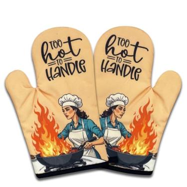 Imagem de NAHMAKNE Pacote com 2 luvas de forno engraçadas para mulheres, muito quentes para manusear, luvas antiderrapantes de silicone vintage resistentes ao calor, presentes de panificação sarcásticos para