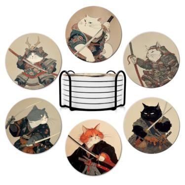 Imagem de Dooke Porta-copos para bebidas, porta-copos redondos absorventes de pedra cerâmica conjunto de 6 com base de cortiça, porta-copos engraçados com suporte para bebidas frias, canecas e copos de vinho