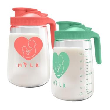 Imagem de Jarra de leite materno, frasco de vidro de 947 ml com tampa, boca larga e jarra de vidro à prova de vazamento fácil para leite materno, chá solar, suco, café frio e outras bebidas