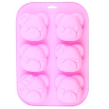 Imagem de Molde de cabeça de urso de silicone com 6 cavidades para doces de chocolate