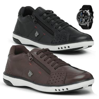 Imagem de Combo 2 Pares De Sapatenis Madrid + Relogio - Preto E Cafe-Masculino