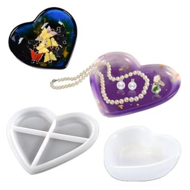 Imagem de SWUAVD Moldes de resina para bandeja de coração, 2 peças em forma de coração, prato de joias, molde de silicone para epóxi, placa de joias de resina, arte em concreto, artesanato, decoração de casa