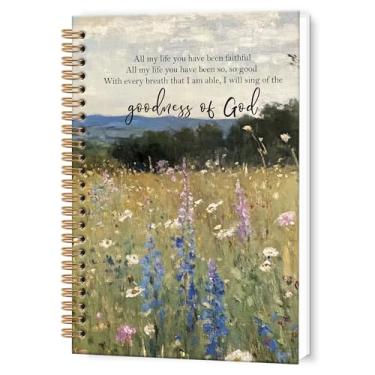 Imagem de TWRVI Caderno espiral cristão floral em aquarela, caderno com versículo bíblico da bondade de Deus para material de escritório escolar da igreja, cadernos de escrituras de oração religiosa, cadernos