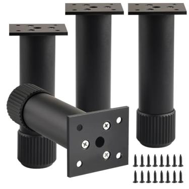 Imagem de funifiti Pernas de móveis ajustáveis de metal para cama, pacote com 4, pés de suporte pretos de 15 cm para mesa de centro, suporte de TV, cômoda de liga de alumínio, acessórios de móveis para pés de