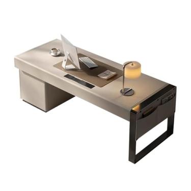 Imagem de Mesa de trabalho Mesa luxuosa para laptop com tomadas e porta USB, mesa de escrita moderna em couro bolsa armazenamento(XXL)
