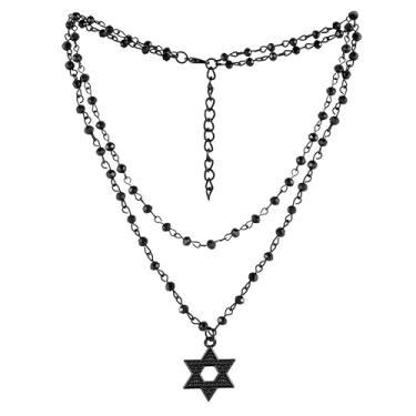 Imagem de Agriajun Colar gótico de corrente em camadas com pingente de lua preta para mulheres, colares góticos empilháveis ajustáveis, acessórios, joias modernas, presente, Zinco, Sem Pedra Preciosa