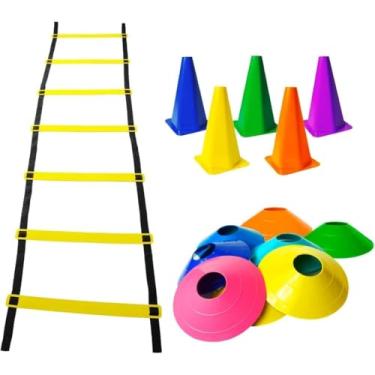 Imagem de Kit Funcional de Agilidade Completo – Escadinha 2,5m + 5 Cones + 5 Chapéus Chineses para Treinamento Esportivo | THAINA STORE