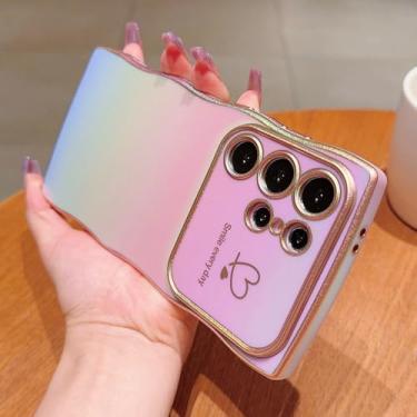 Imagem de Capa de celular com glitter laser ondulado e coração para Samsung S25 S24 S23 Ultra FE S22 Plus, capa traseira colorida da moda, roxa, para Galaxy S24 FE