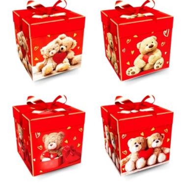 Imagem de Caixa para Presente Desmontada VMP | Estampa Urso + Fita Decorativa | Tamanho 22 × 22 × 22 cm.