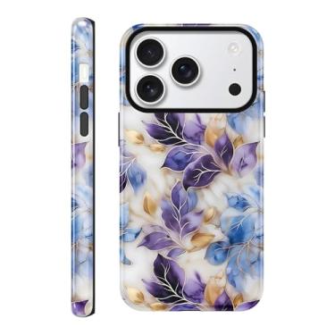 Imagem de FBHGLOA Capa para iPhone 17 Pro Max 16,9 polegadas moderna folha vitral capa de telefone feminina BLuxuoso design de folha floral à prova de choque fino TPU e capa rígida de policarbonato resistente a