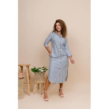 Imagem de Vestido Chemise Feminino Manga Longa Chamise Camisão Moda Slim e Plus 