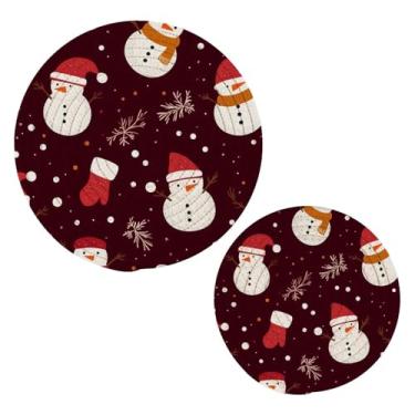 Imagem de Blueangle 2 peças de suporte de panela de tripé de bonecos de neve fofos - conjunto de pegadores de panela de tecido redondo - almofadas quentes trançadas de algodão - porta-copos - tapetes de mesa