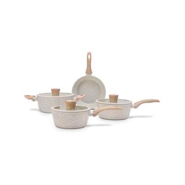 Imagem de Jogo de Panelas Brinox Antiaderente Ceramic Life 4 Peças Sirius com Indução Vanilla Creme