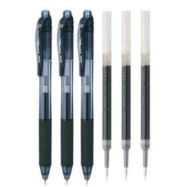 Imagem de Kit com 3 canetas Pentel Energel 0.5 com 3 refis Preto